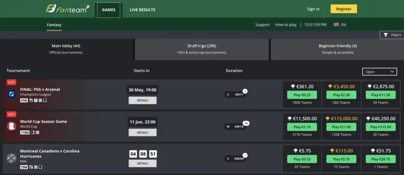 FanTeam betting